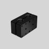 EVO-KM12 Klemmodul zur flexiblen Befestigung von Säulen in modularen Aufbauten, schwarz eloxiert, hintere Ansicht.