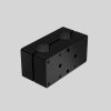 EVO-KM20 Klemmodul zur flexiblen Befestigung von Säulen in modularen Aufbauten, schwarz eloxiert, hintere Ansicht.