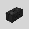 EVO-KM30 Klemmodul zur flexiblen Befestigung von Säulen in modularen Aufbauten, schwarz eloxiert, hintere Ansicht.