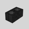 EVO-KM40 Klemmodul zur flexiblen Befestigung von Säulen in modularen Aufbauten, schwarz eloxiert, hintere Ansicht.