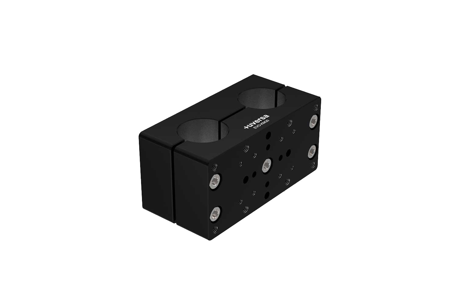 EVO-KM30 Klemmodul zur flexiblen Befestigung von Säulen in modularen Aufbauten, schwarz eloxiert.